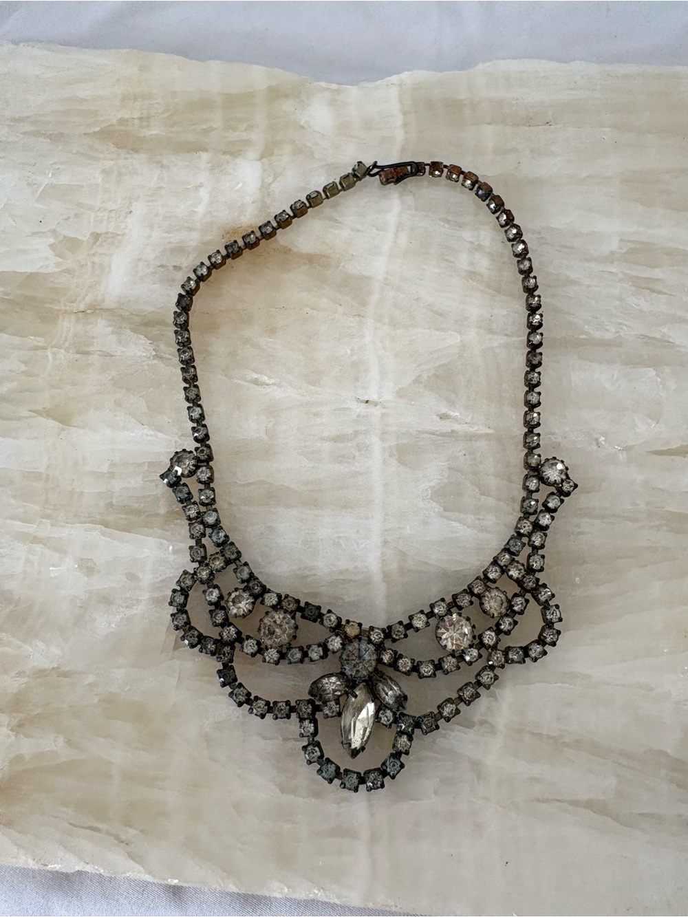 Antique rhinestone statement necklace glam 1940s bib formal